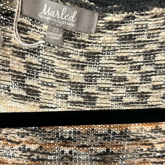 MARLED by REUNITED Color Blocked Striped Print Tan, Gray Boho Aztec Cardigan - Picture 6 of 10